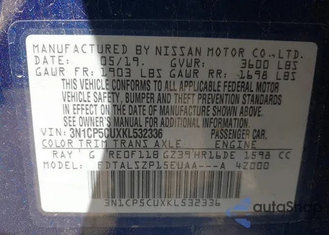 2019 Nissan Kicks Sv z USA, uszkodzony, nr VIN 3N1CP5CUXKL532336